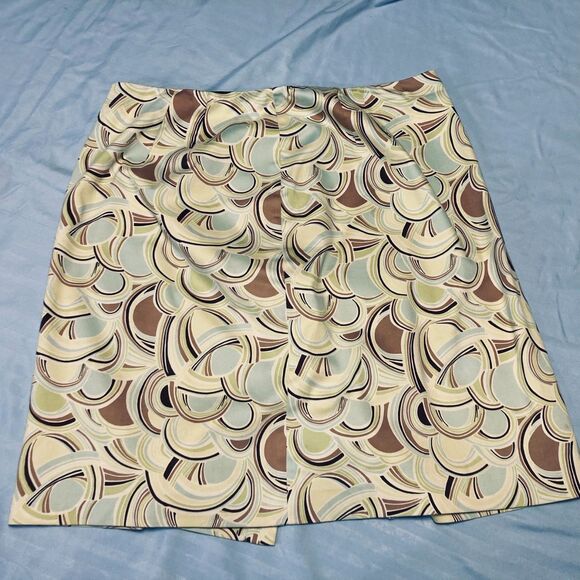 Talbots Skirt Cotton Stretch Geometric Print Pencil Y2K Light Yellow Sz 12 Flaw - Picture 5 of 12